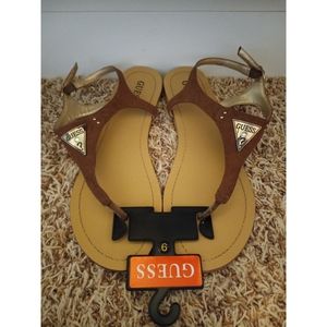 Guess Factory Carmela Cognac T-Strap Sandals